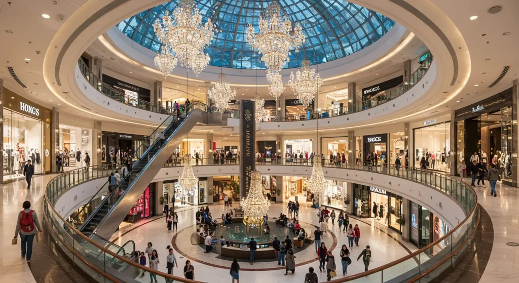 Intérieur luxueux et animé du Dubai Mall, destination shopping